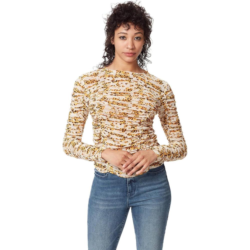 imageCircus NY Womens Imogen Ruched Long Sleeve Knit TopMarshmallow Textured Leopard