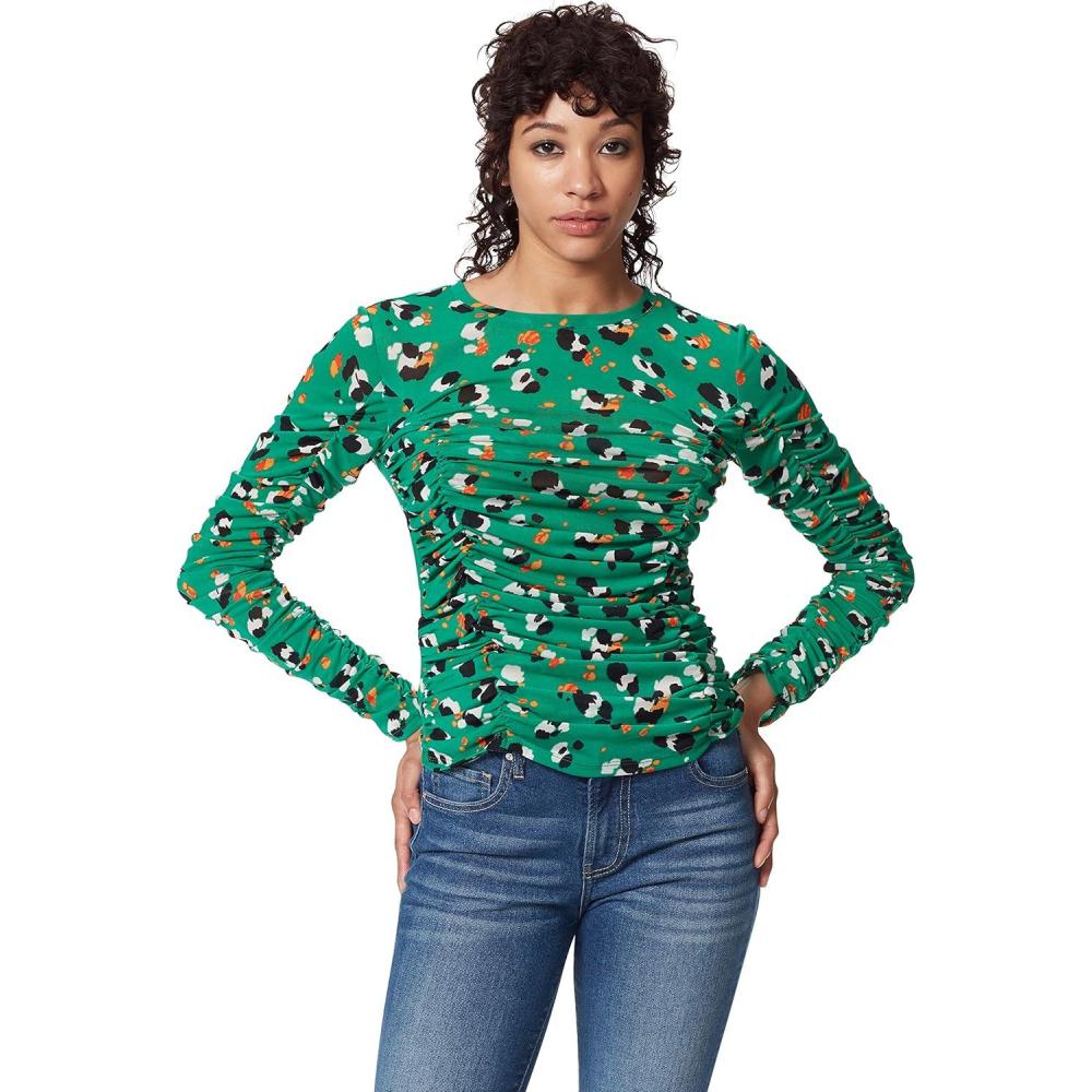 imageCircus NY Womens Imogen Ruched Long Sleeve Knit TopPainter Leopard Pepper Green